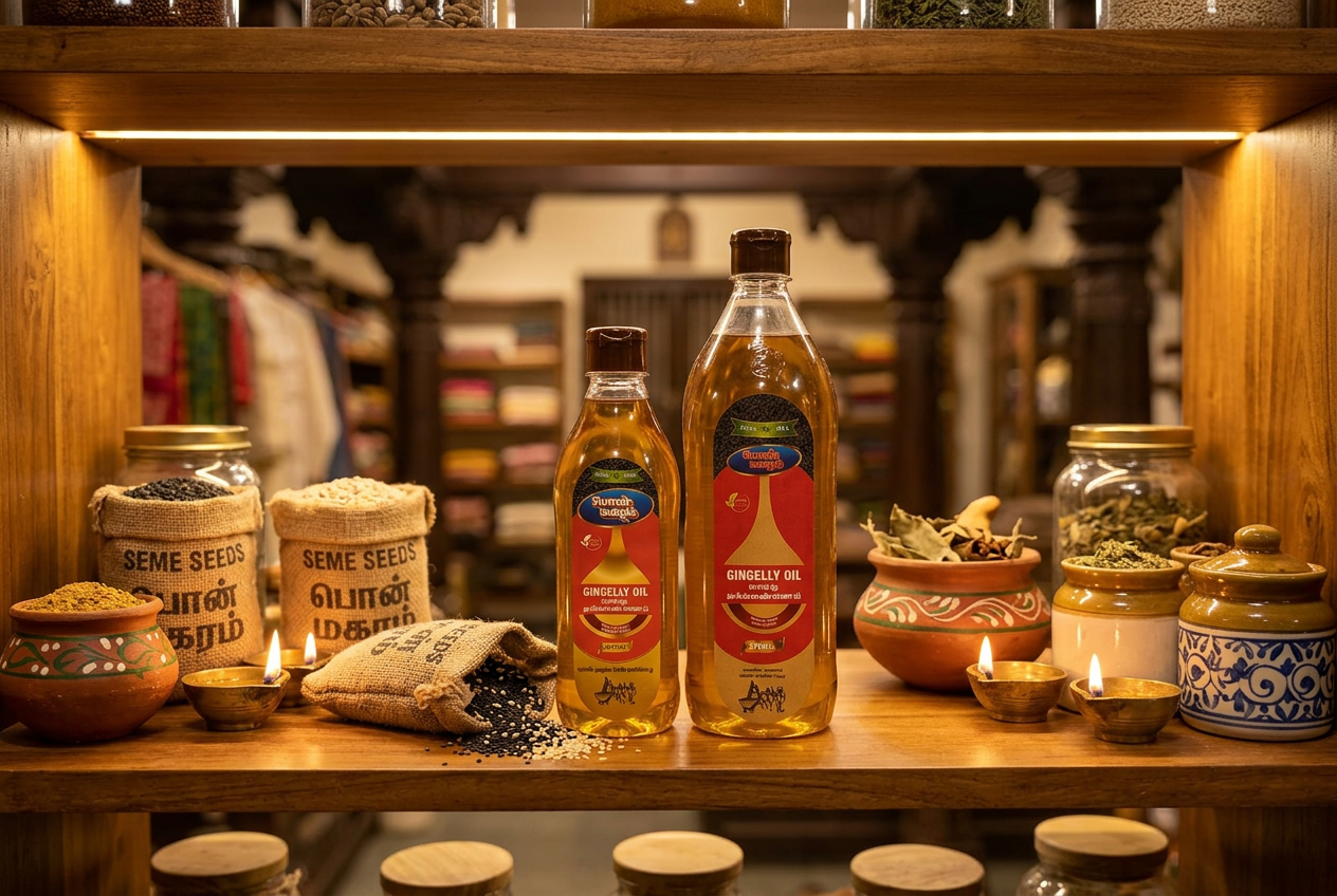 Ponmakaram Gingelly Oil — heritage store display